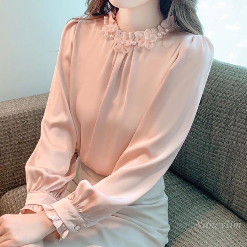 Simple and Elegant Satin Shirts and Blouses for Womens Spring Autumn Top 2023 New Fashion Long Sleeve Floral Ruffled Neck Blusas
Simple and Elegant Satin Shirts and Blouses for Womens Spring Autumn Top 2023 New Fashion Long Sleeve Floral Ruffled Neck Blusas