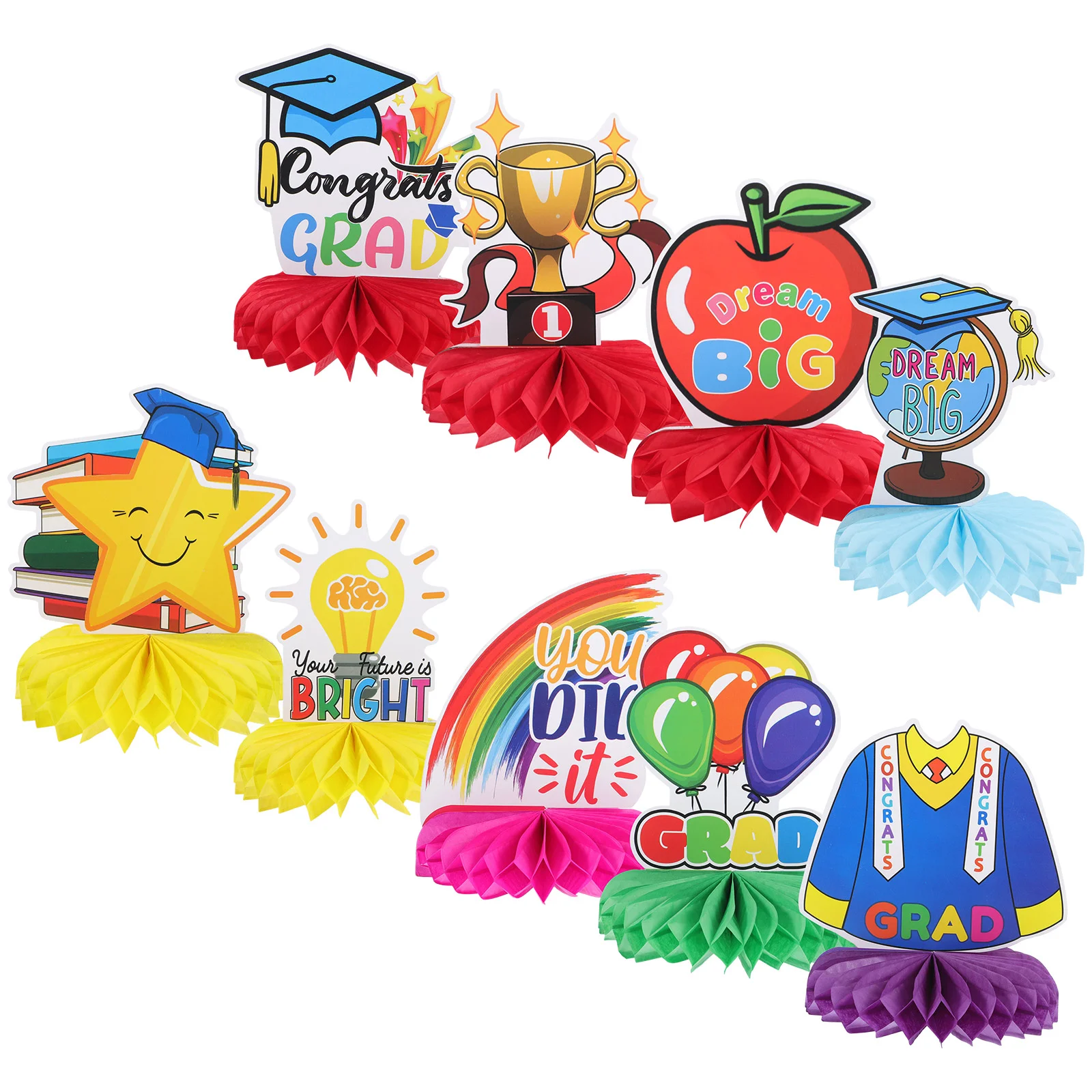 

9 Pcs Cake Decorations Children's Graduation Season Party Honeycomb Centerpieces Ornaments Table Sign Paper 2023