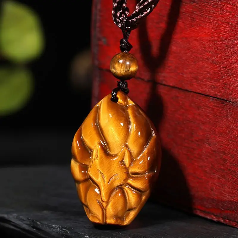 Natural Yellow Tiger Eye Stone Hand Carved Nine Tailed Fox Jade Pendant Fashion Boutique Jewelry Men's and Women's Fox Necklace 
Natural Yellow Tiger Eye Stone Hand Carved Nine Tailed Fox Jade Pendant Fashion Boutique Jewelry Men's and Women's Fox Necklace