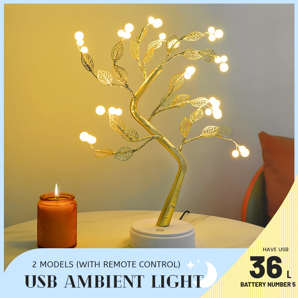 

LED Night Light Bedroom Bedside Lamp Pearl Tree Lamp Mini Touch Switch Decor Lights Desk Lamp Birthday Gif Christmas Decoration