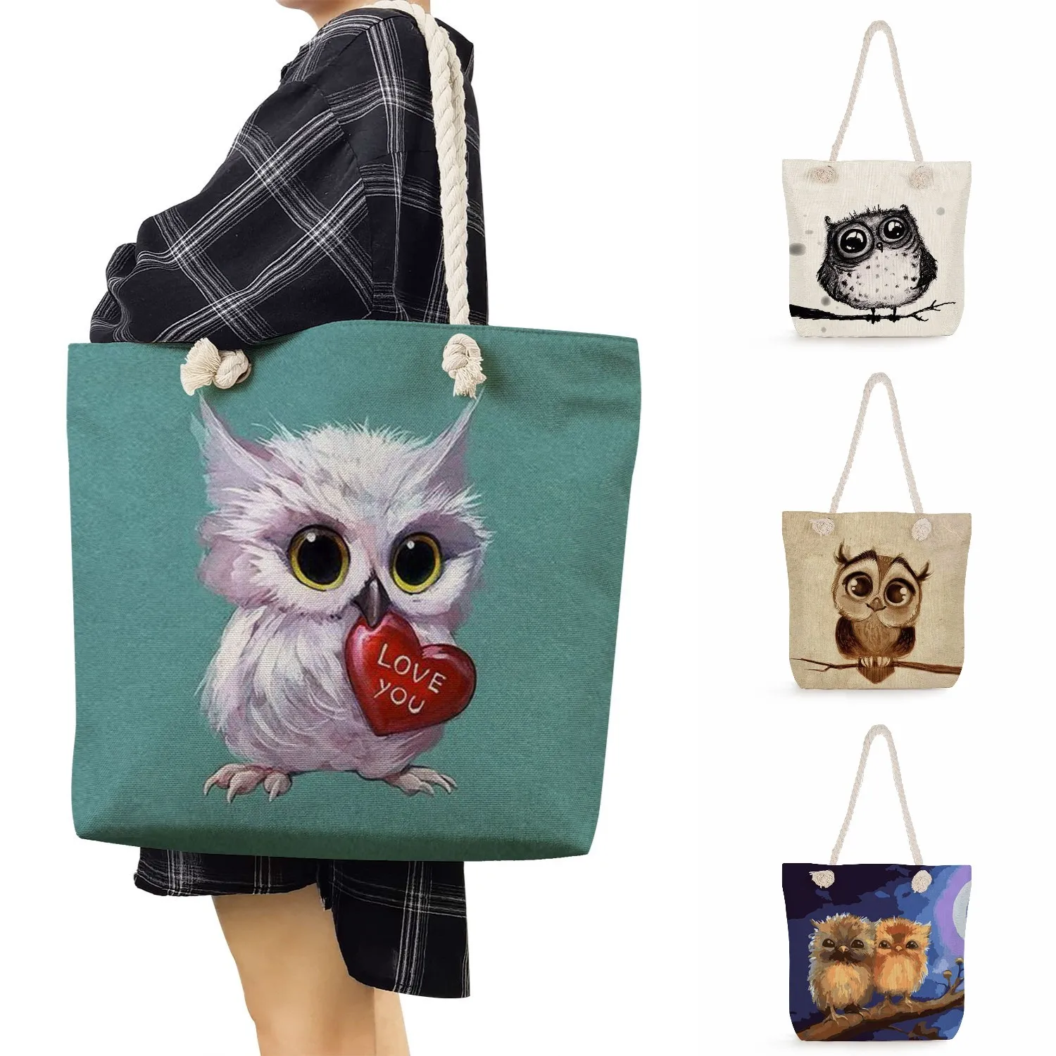 Casual Shopping Bags Cute Owl Print Handbag Cartoon Birds Thick Rope High Quality Beach Shoulder Bag Reusable Lady Big Capacity
Casual Shopping Bags Cute Owl Print Handbag Cartoon Birds Thick Rope High Quality Beach Shoulder Bag Reusable Lady Big Capacity