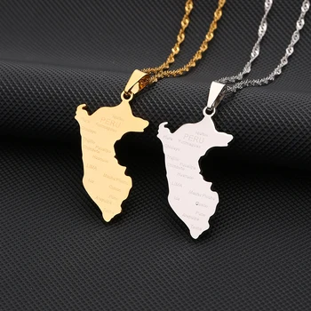 Map of Peru With City Name Pendant Necklace for Women Stainless Steel Gold Silver Color Peruvian Ethnic Anniversary Jewelry Gift