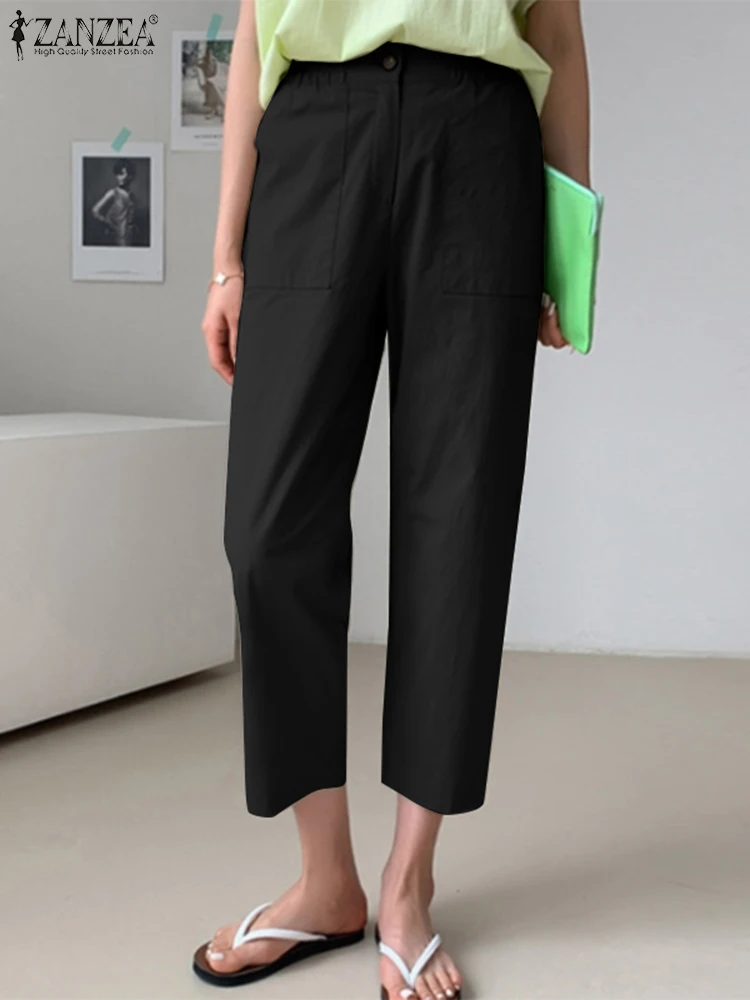 Брюки ZANZEA Женские однотонные до щиколотки, Элегантные повседневные модные штаны в стиле палаццо, с завышенной талией, большие размеры, лето 2023 
Брюки ZANZEA Женские однотонные до щиколотки, Элегантные повседневные модные штаны в стиле палаццо, с завышенной талией, большие размеры, лето 2023