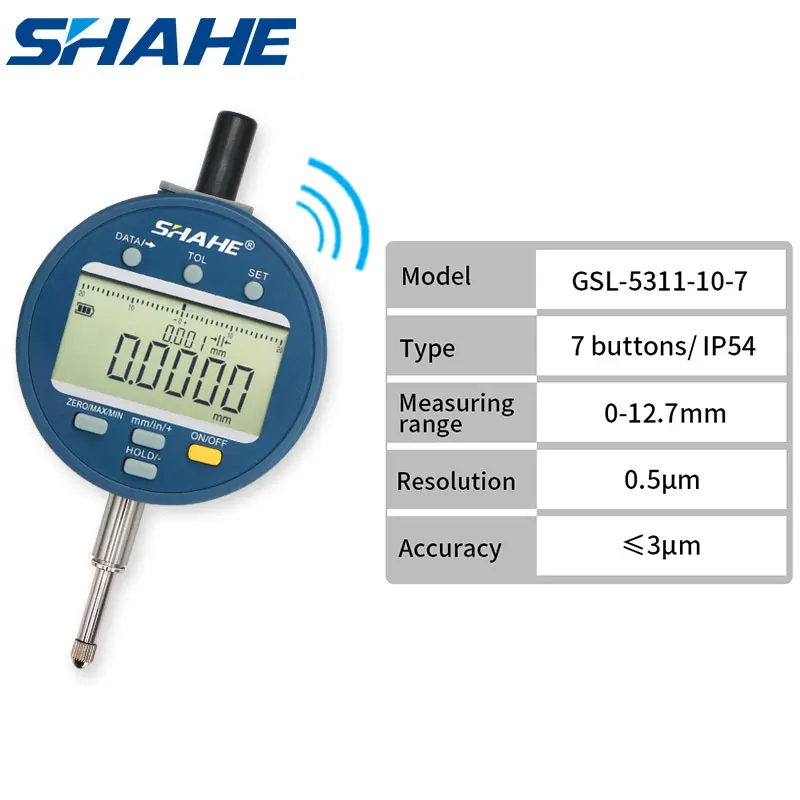 SHAHE Wireless Digital Indicator 0.5μm Resolution IP54 Electronic Indicator 0-12.7 /25.4/50.8mm With Rechargeable Battery
SHAHE Wireless Digital Indicator 0.5μm Resolution IP54 Electronic Indicator 0-12.7 /25.4/50.8mm With Rechargeable Battery