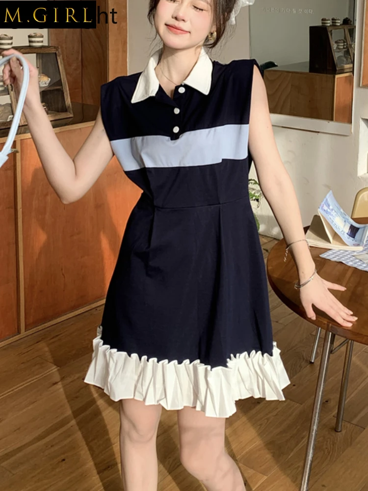Gaganight Women Turn down Collar Contrast Color Stitching Sleeveless Dress 2022 Women's Summer New Waist Short Dresses Female
Gaganight Women Turn down Collar Contrast Color Stitching Sleeveless Dress 2022 Women's Summer New Waist Short Dresses Female
