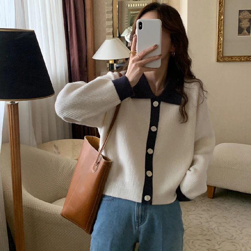 Vintage Thickened Knitted Cardigan Woman Korean Fashion Turn Down Collar Long Sleeve Loose Sweater Colorblock Top Dropshipping
Vintage Thickened Knitted Cardigan Woman Korean Fashion Turn Down Collar Long Sleeve Loose Sweater Colorblock Top Dropshipping