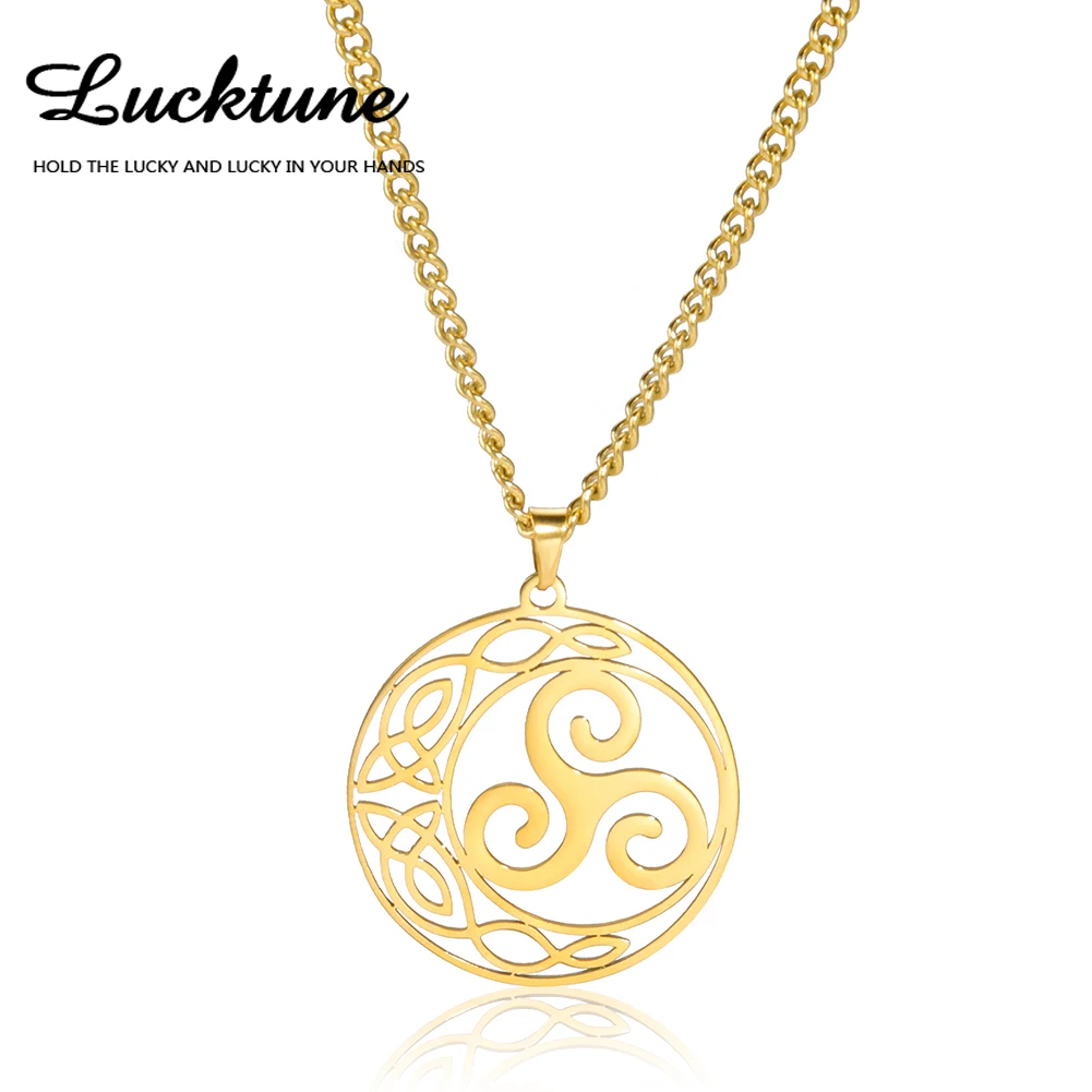 

Lucktune Spiral Triskele Pendant Necklace Stainless Steel Viking Celtic Knot Amulet Chain Necklace for Women Men Jewelry Gift