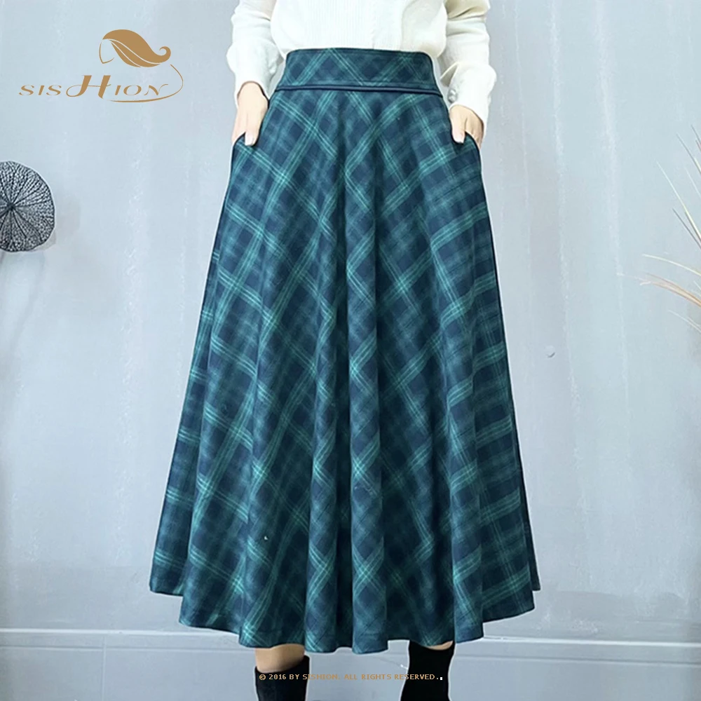 SISHION Autumn Winter Women Midi Skirt VD3448 Red Green Coffee Elastic Waist A Line Swing Plaid Skirts with Pocket 
SISHION Autumn Winter Women Midi Skirt VD3448 Red Green Coffee Elastic Waist A Line Swing Plaid Skirts with Pocket