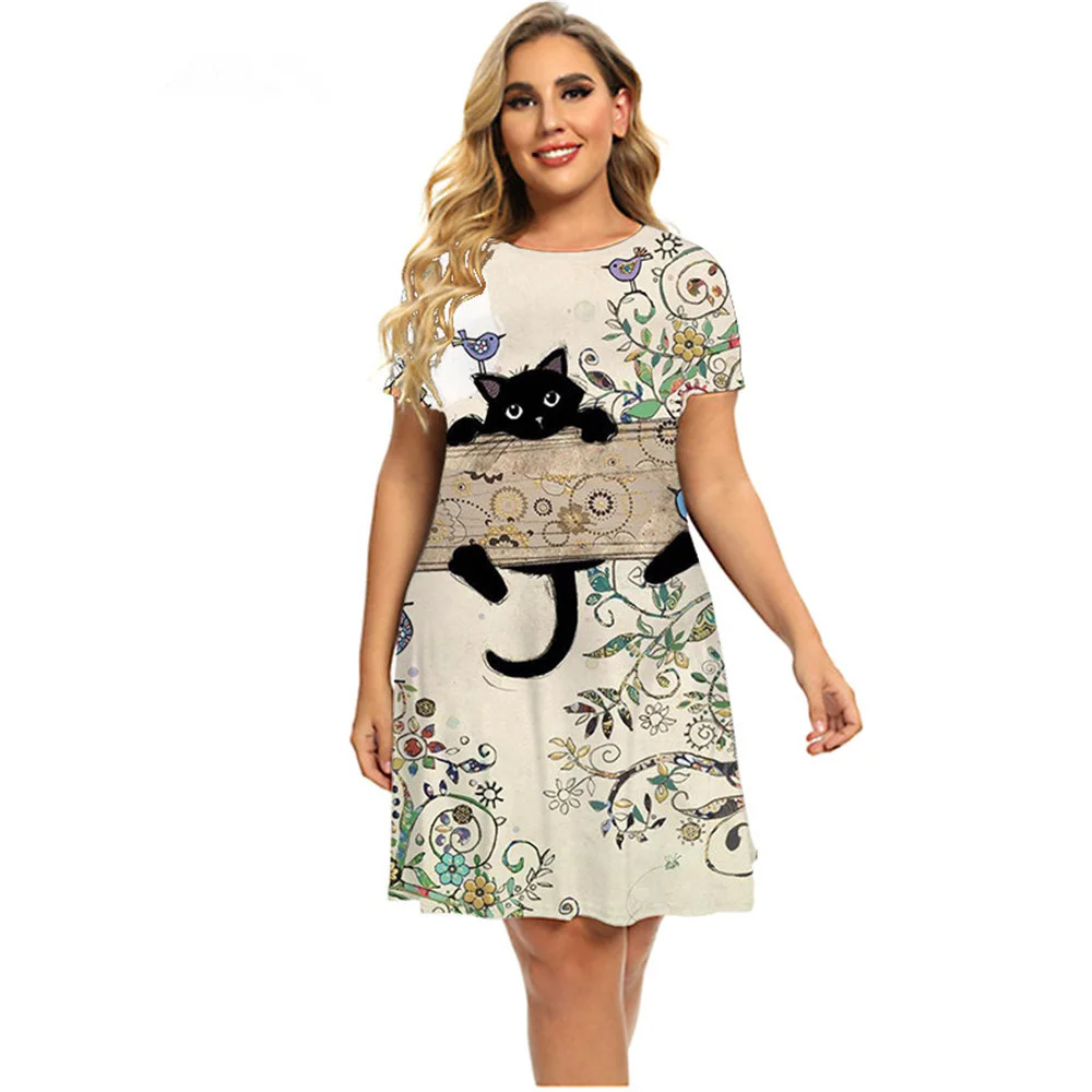 2023 Women Cartoon Cat 3D Print O Neck Short Sleeve Element Casual Summer Simple Bohemian Sweet Casual Lotus Leaf Dresses
2023 Women Cartoon Cat 3D Print O Neck Short Sleeve Element Casual Summer Simple Bohemian Sweet Casual Lotus Leaf Dresses