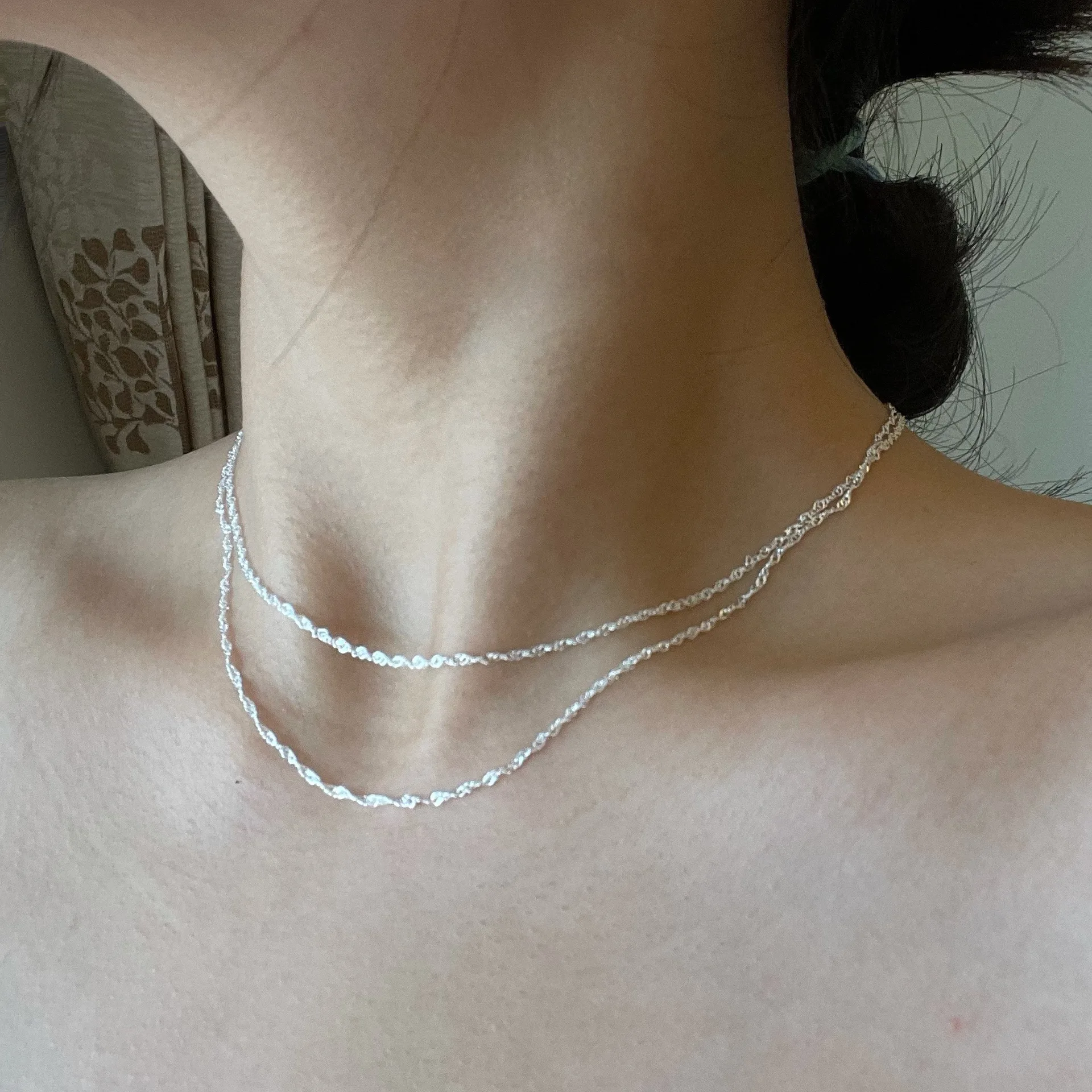 

Ожерелье-чокер женское из серебра 925 пробы, Двухслойное колье в стиле минимализма, цепочка на шею, Серебряное Ювелирное Украшение для женщин