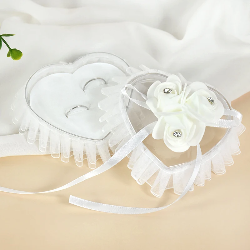 

1Pc Rose Flower Heart Shape Ring Box Romantic Wedding Jewelry Case Ring Bearer Pillow Cushion Holder Valentine's Day Gifts