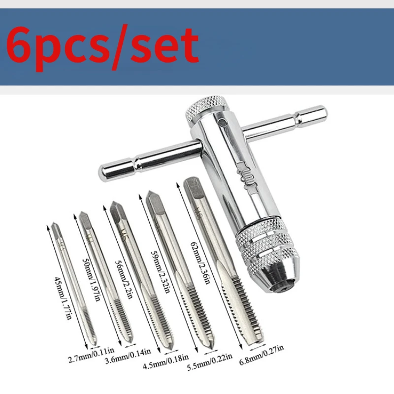6pcs Drill Tap Adjustable T-Handle Ratchet Tap Holder Wrench Metal Drills Tools For Cutting Outer Internal Thread Set Plug Tap
6pcs Drill Tap Adjustable T-Handle Ratchet Tap Holder Wrench Metal Drills Tools For Cutting Outer Internal Thread Set Plug Tap