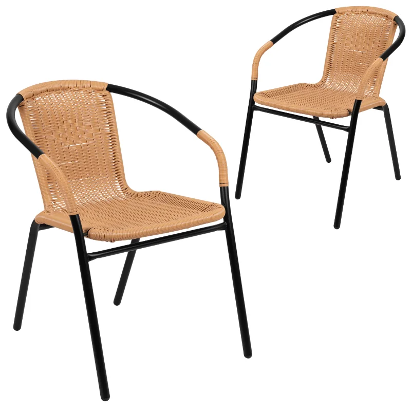 

Flash Furniture Lila 2 Pack Beige Rattan Indoor-Outdoor Restaurant Stack Chair Garden Chair Balcony Furniture Patio Furniture