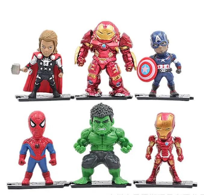 

Экшн-фигурки Мстители Железный человек Капитан Америка Человек-паук Халк Тор детские игрушки Мультяшные Коллекционные Фигурки для друзей подарок 6 шт.