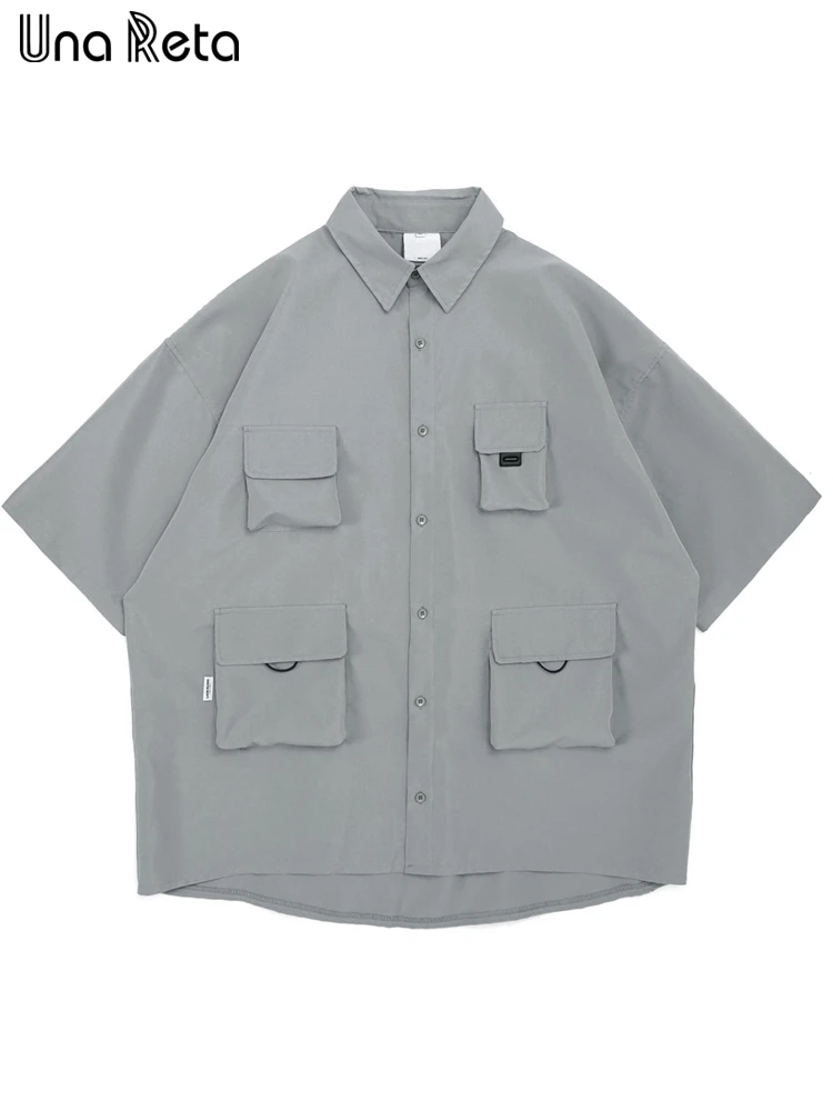 Una Reta Solid Men's Shirt Summer Tops Streetwear Lapel Oversized Shirt Men Harujuku Hip Hop Single-breasted Pockets Shirts 
Una Reta Solid Men's Shirt Summer Tops Streetwear Lapel Oversized Shirt Men Harujuku Hip Hop Single-breasted Pockets Shirts