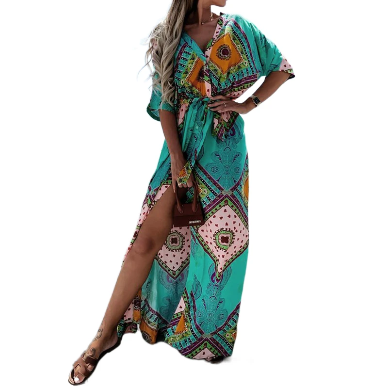 Women's Floral Short Dresses arrival Summer Boho V-Neck Bandage Party Beach Maxi Dress Casual High Split Belt Sundress Beachwear
Women's Floral Short Dresses arrival Summer Boho V-Neck Bandage Party Beach Maxi Dress Casual High Split Belt Sundress Beachwear