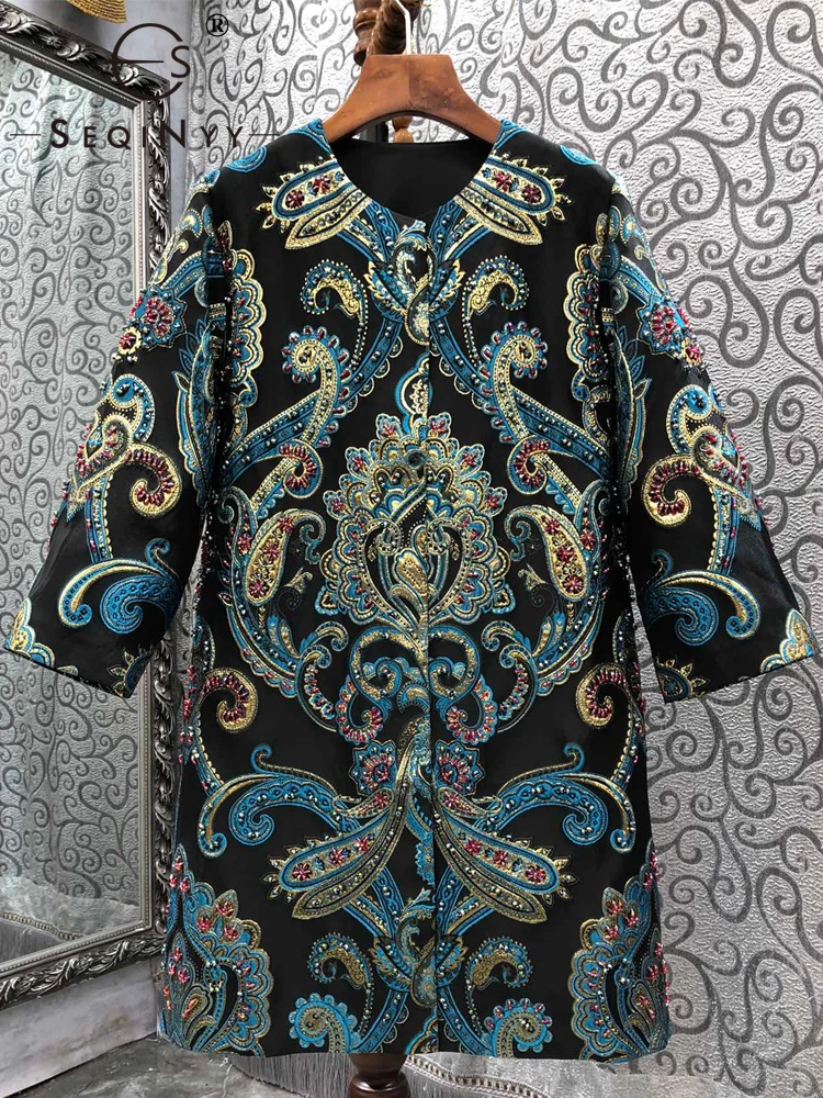 SEQINYY Black Trench Coat Spring Autumn New Fashion Design Women Runway Vintage Blue Flowers Jacquard Beading Long Top Elegant
SEQINYY Black Trench Coat Spring Autumn New Fashion Design Women Runway Vintage Blue Flowers Jacquard Beading Long Top Elegant