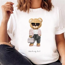 Casual Cute Bear Trend Cute Style Womens Short Sleeve Printed T-shirt Pattern T-shirt Top Fashion Summer Spring Printed Clothin