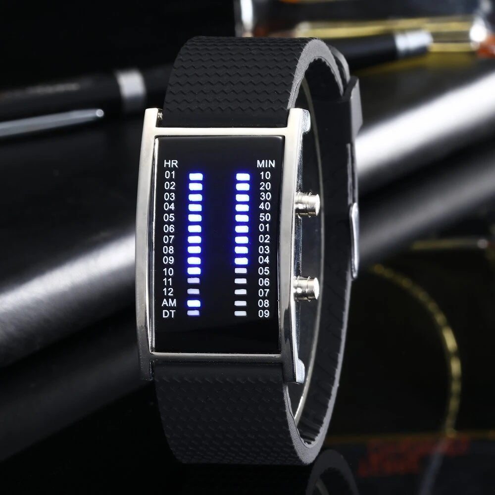 

Men And Women Luxury Rectangle Shape Blue Light Silicone Men Sports Digital Binary LED Watches Couples Lovers Watch Gift Fashion