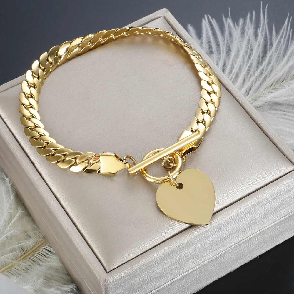 Charms Heart Pendant Bracelet Cuban Link Chain Stainless Steel Gold Plated for Women Waterproof Trendy Fashion Jewelry Wholesale
Charms Heart Pendant Bracelet Cuban Link Chain Stainless Steel Gold Plated for Women Waterproof Trendy Fashion Jewelry Wholesale