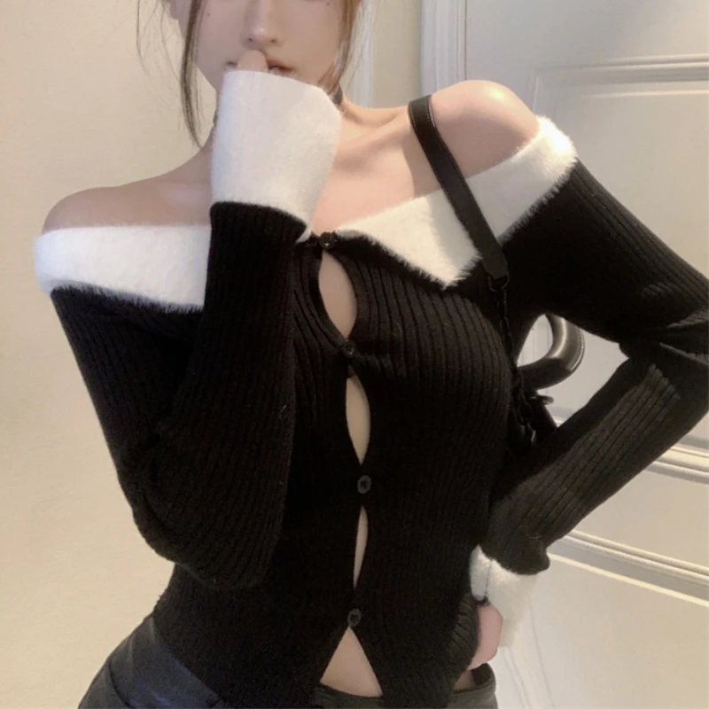 Женский свитер с открытыми плечами, теплый мягкий кашемировый вязаный пуловер с длинными рукавами в корейском ретро-стиле, зима 2023
Женский свитер с открытыми плечами, теплый мягкий кашемировый вязаный пуловер с длинными рукавами в корейском ретро-стиле, зима 2023