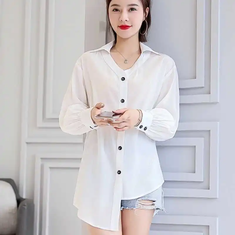 White Shirt for Women 2022 Spring and Autumn Newest Casual Chiffon Shirt Belly Covering Mid-Length Tops Women Shirts Blouses
White Shirt for Women 2022 Spring and Autumn Newest Casual Chiffon Shirt Belly Covering Mid-Length Tops Women Shirts Blouses