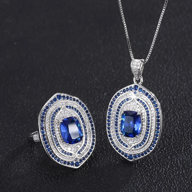 Gorgeous Lab Created 8*10mm Halo Sapphire Cubic Zirconia Jewelry Set For Women Pendant Necklace Ring Free Shipping Silver Alloy
Gorgeous Lab Created 8*10mm Halo Sapphire Cubic Zirconia Jewelry Set For Women Pendant Necklace Ring Free Shipping Silver Alloy
