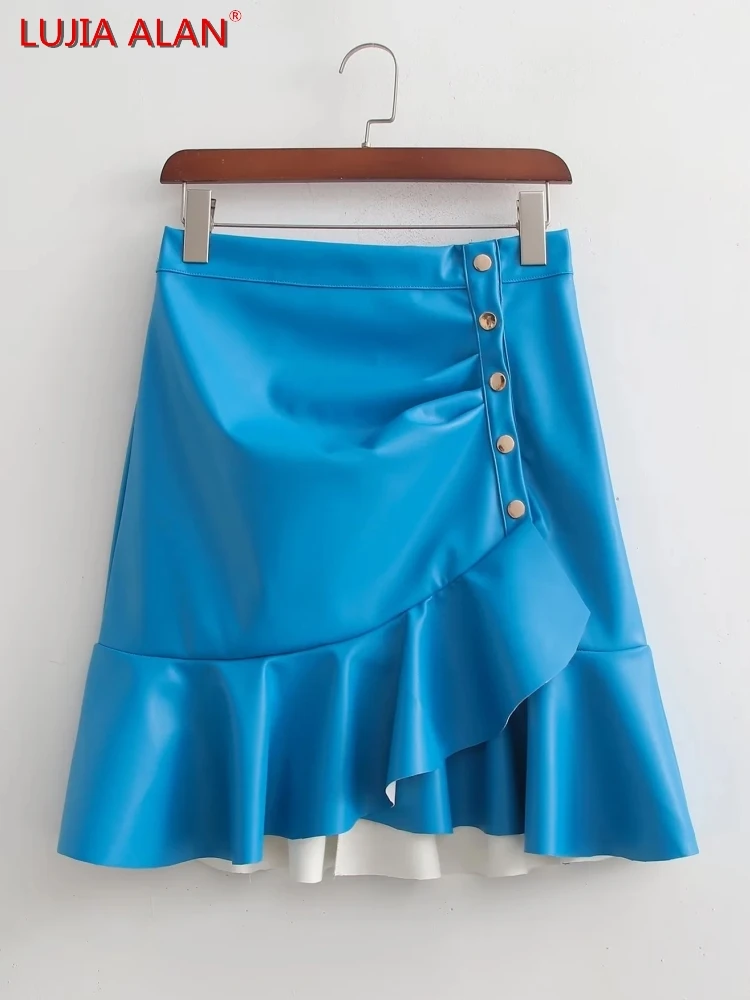 Hot Sale New Women's Blue PU Leather High Waist Ruffle Hem Casual Loose Fishtail Skirts LUJIA ALAN P3206
Hot Sale New Women's Blue PU Leather High Waist Ruffle Hem Casual Loose Fishtail Skirts LUJIA ALAN P3206