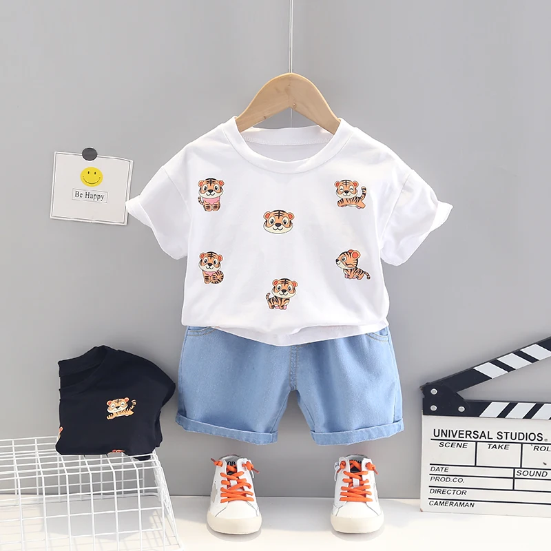 

XYF-BabyClothesToddlerBoy Clothes 0-5 Years Old Summer Short-Sleeved Shorts Suit Baby Printed Shirt Casual Shorts Two-Piece Suit