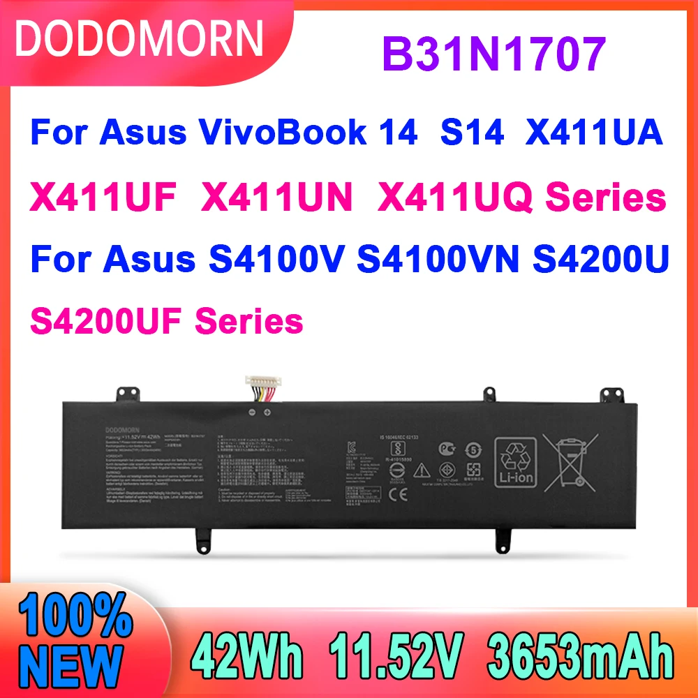 

Новинка B31N1707 Аккумулятор для ноутбука ASUS VivoBook S14 S410UQ S410UN S41OUN S4100V S4100VN S4200U X411UA X411UF X411UN X411UQ