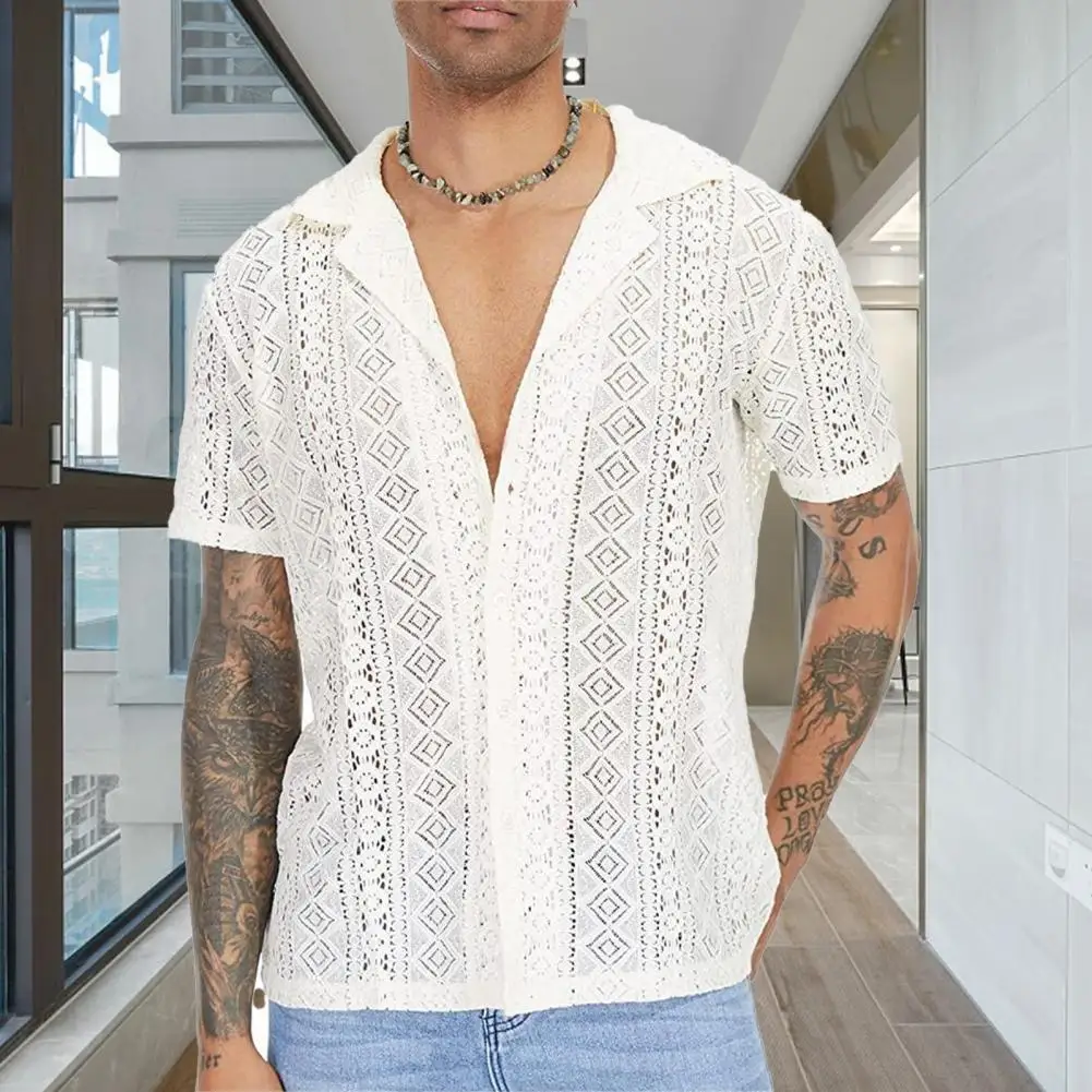 Trendy Men T-shirt Solid Color Daily Wear Lace See-through Cutout Men T-shirt
Trendy Men T-shirt Solid Color Daily Wear Lace See-through Cutout Men T-shirt
