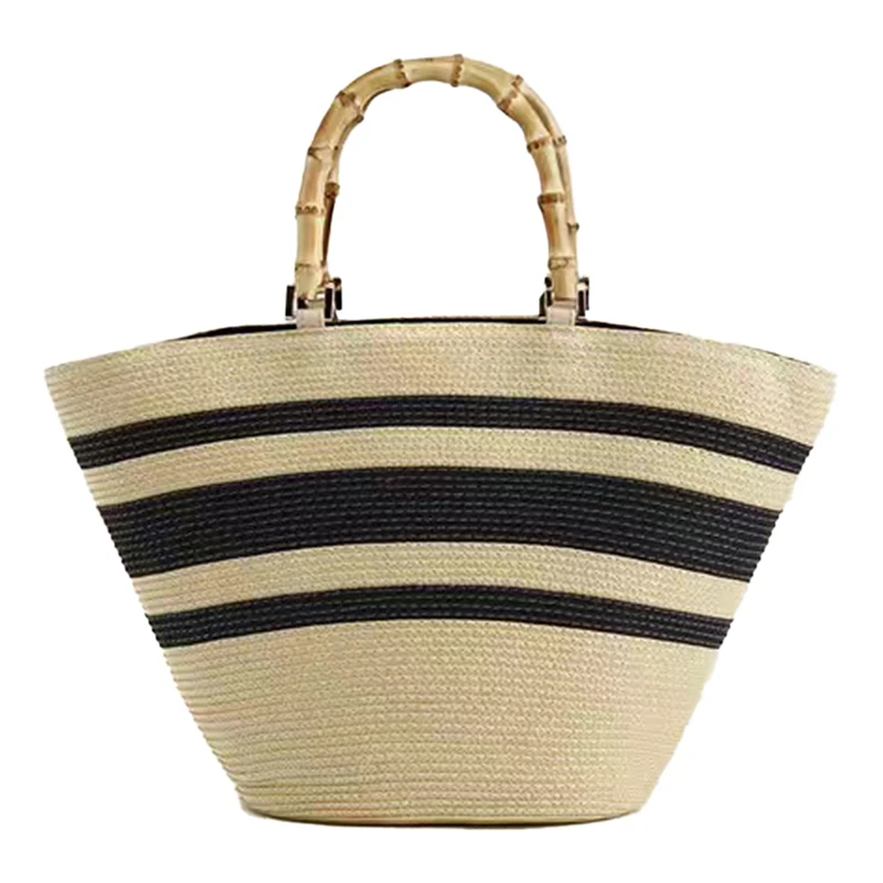 Fashion Casual Women's Bag Shoulder Color Matching Striped Straw Tote Bamboo Handle Handbag Grass Woven Bag
Fashion Casual Women's Bag Shoulder Color Matching Striped Straw Tote Bamboo Handle Handbag Grass Woven Bag