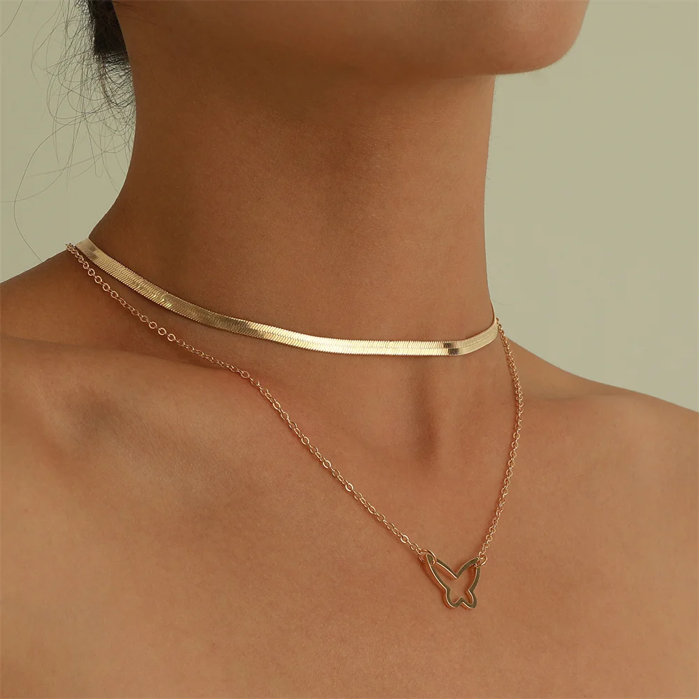 Personalized double-layer hollowed out Butterfly Pendant Necklace women's fashion snake bone chain necklace women's gift jewelry
Personalized double-layer hollowed out Butterfly Pendant Necklace women's fashion snake bone chain necklace women's gift jewelry