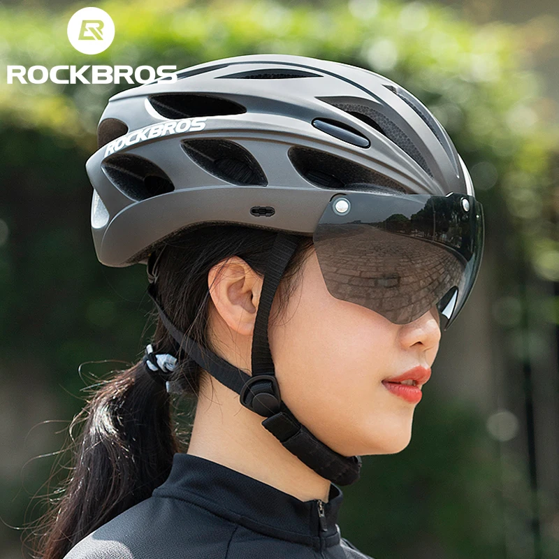 

ROCKBROS Bicycle Helmet Men EPS Integrally-molded Breathable Cycling Helmet Men Women Goggles Lens Aero MTB Road Bike Helmet