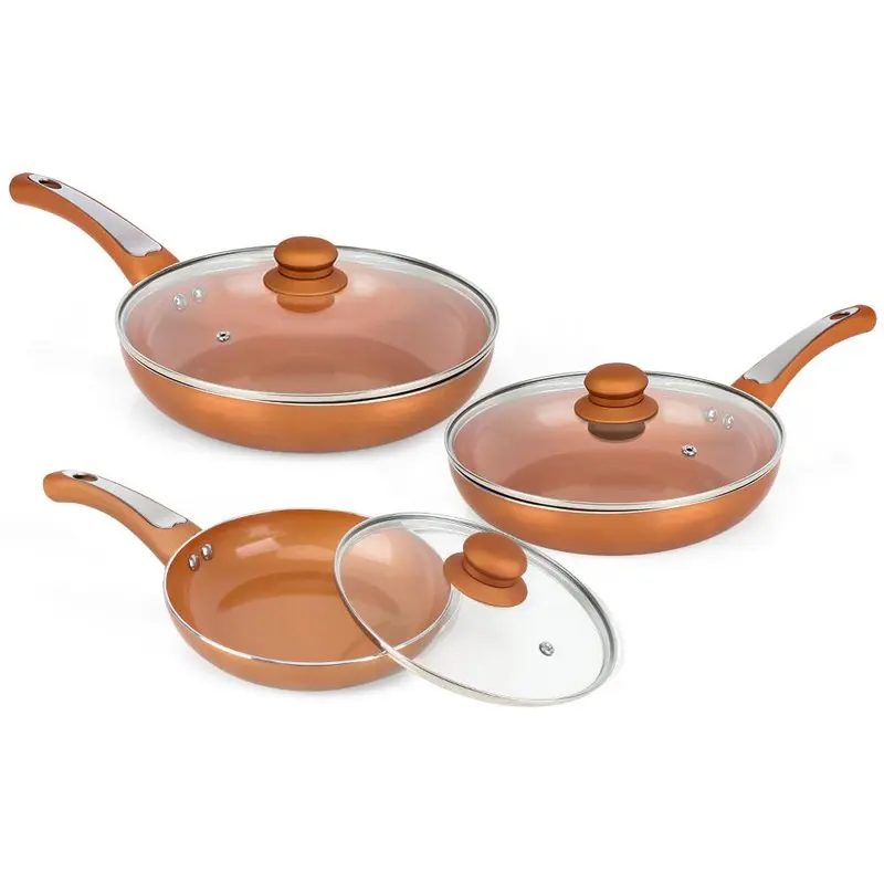 PCS Nonstick Ceramic Coated Frying Pan Set- 8", 9.5" & 11" Fry Pans w/ Lid (Copper)
PCS Nonstick Ceramic Coated Frying Pan Set- 8", 9.5" & 11" Fry Pans w/ Lid (Copper)