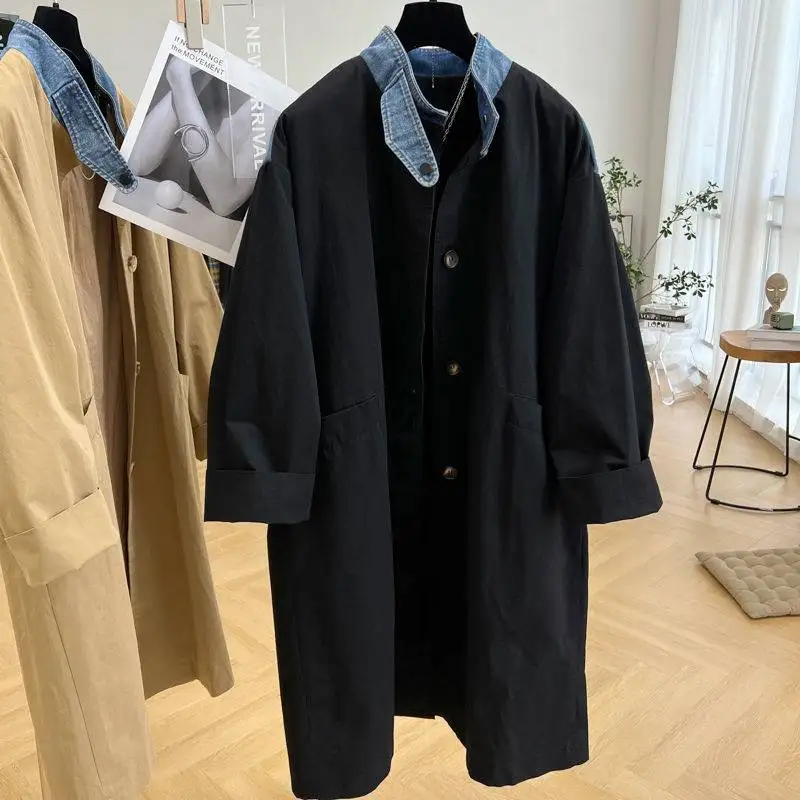 SuperAen Denim Splicing Stand Collar Long Trench Coat Women's Autumn New Loose Casual Long Coat Winter Clothes Women
SuperAen Denim Splicing Stand Collar Long Trench Coat Women's Autumn New Loose Casual Long Coat Winter Clothes Women