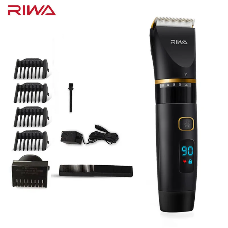 

RIWA Lithium Battery Professional Hair Clipper With Ceramic Titanium Alloy Blades Hair Shaver Waterproof Hair Trimmer USB Men Ki