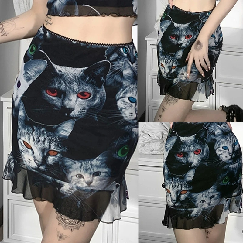 Women Dark Goth High Waist Slim Fit Mini Pencil Skirt Harajuku for Cat 3D Printed Double Layer Mesh Stitching Ruffled Hem Party
Women Dark Goth High Waist Slim Fit Mini Pencil Skirt Harajuku for Cat 3D Printed Double Layer Mesh Stitching Ruffled Hem Party