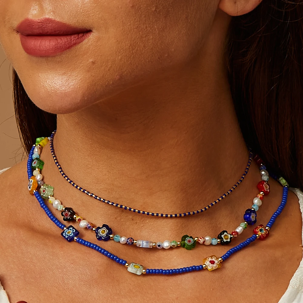 

ZMZY Bohemia Streetwear Friends Seed Bads Choker Necklace for Women Pendant Chain Necklace Fashion Jewelry Boho Accessories