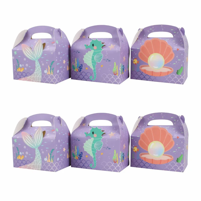 

6 шт. коробка для конфет и печенья в стиле русалки, Подарочная коробка для торта, маленькая Русалочка с морским дном, для дня рождения, фотоальбом для девочек