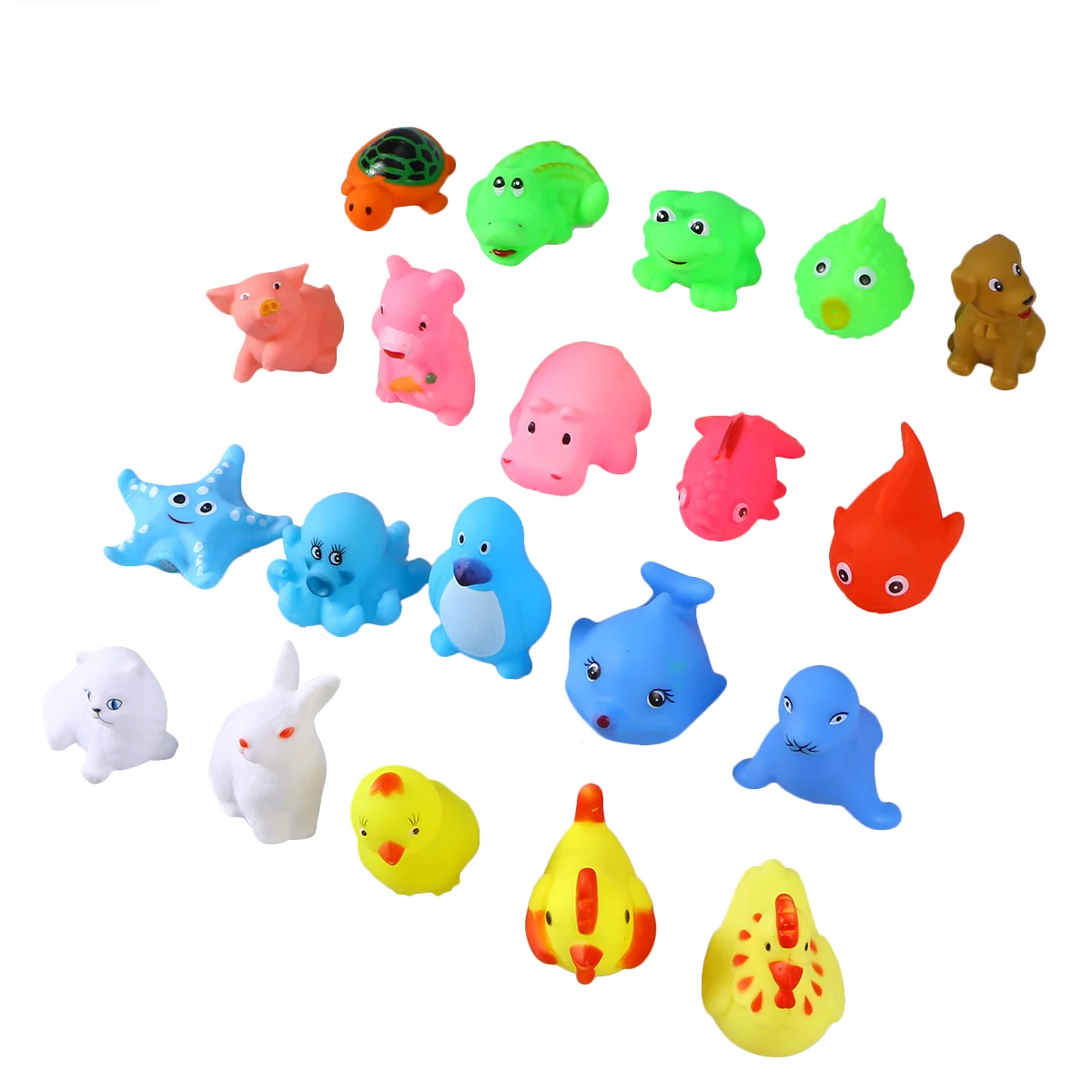 

20 Pcs Baby Bath Time Fun Mini Animals Squeeze Squeakers and Squirters Rubber Bathtub Toys