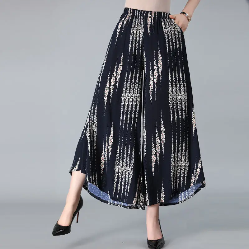 Женские широкие брюки с высокой талией, свободные брюки с принтом для женщин среднего возраста, T19, лето 2022 
Женские широкие брюки с высокой талией, свободные брюки с принтом для женщин среднего возраста, T19, лето 2022