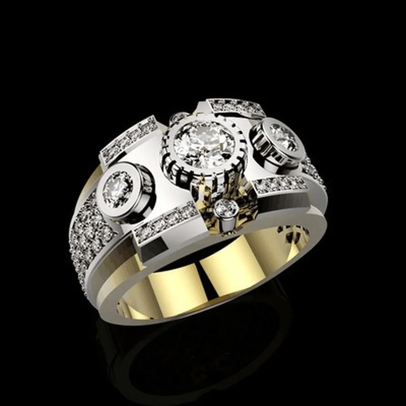 Gold Silver Two-color Mechanical Inlaid White Diamond Design Ring Creative Fashion Piece
Gold Silver Two-color Mechanical Inlaid White Diamond Design Ring Creative Fashion Piece