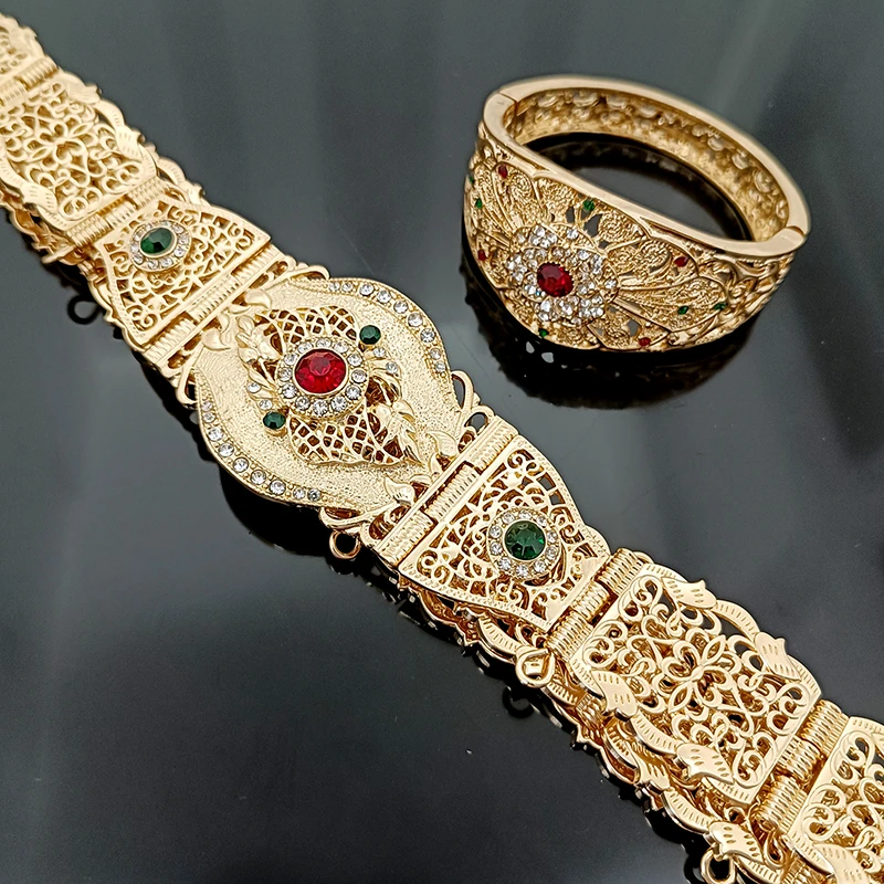 Moroccan Wedding Jewelry Set Metal Waist Chain Crystal Flower Bracelet Arabian Bridal Body Chain Robe Belt Female Bracelet
Moroccan Wedding Jewelry Set Metal Waist Chain Crystal Flower Bracelet Arabian Bridal Body Chain Robe Belt Female Bracelet