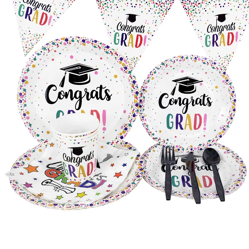 Graduation Disposable Party Tableware Set Paper Plate Cup Knifes Forks Spoons Banner Flags Congratulation Grad Party Decoration
Graduation Disposable Party Tableware Set Paper Plate Cup Knifes Forks Spoons Banner Flags Congratulation Grad Party Decoration