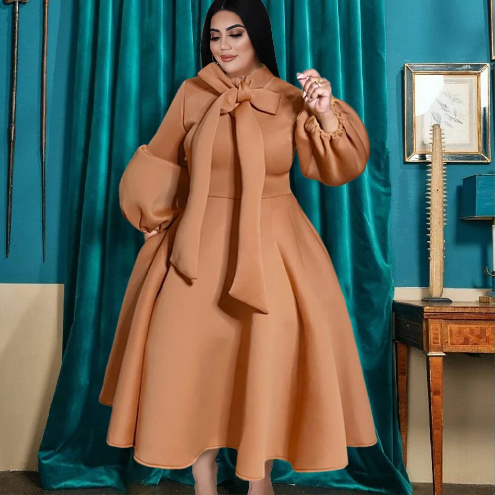 Women's Plus Size Dresses V-Neck Tie Bow Balloon Sleeve High Waist Ruffle Evening Party Dress Autumn Fashion Female Clothing
Women's Plus Size Dresses V-Neck Tie Bow Balloon Sleeve High Waist Ruffle Evening Party Dress Autumn Fashion Female Clothing