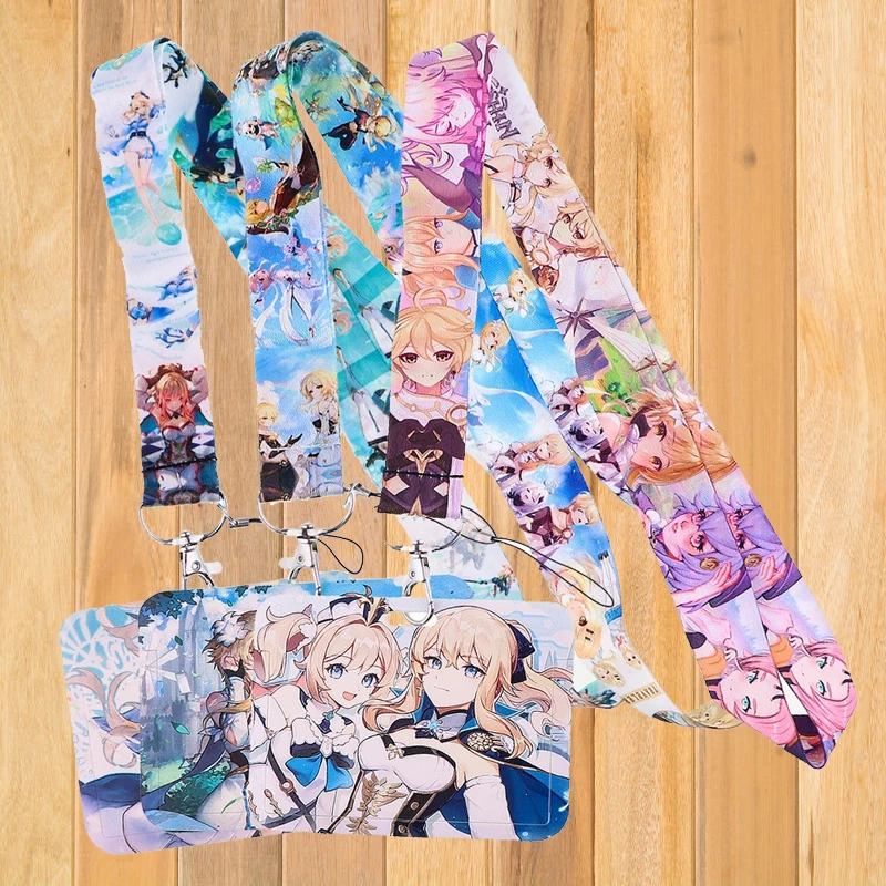 

A0790 Anime Genshin Impact Lanyard Key Chain ID Credit Card Cover Pass Mobile Phone Charm Neck Strap Badge Holder Accessories