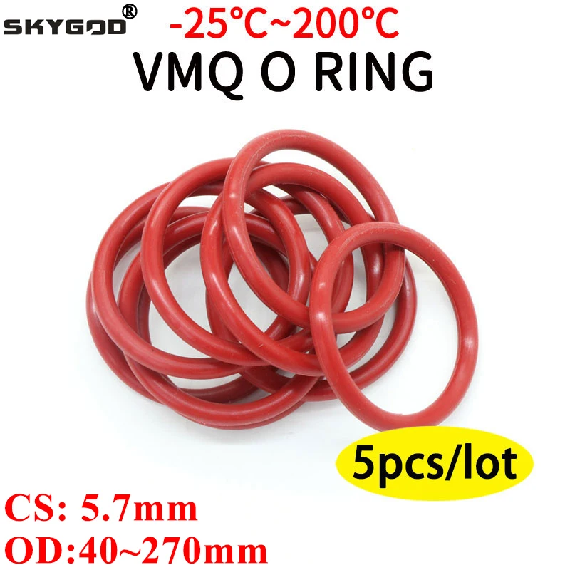 5Pcs Red VMQ Silicone Ring Gasket CS 5.7mm OD 40 ~ 270mm Silicon O Ring Gasket Food Grade Rubber O-ring vmq Assortment Hvac Tool
5Pcs Red VMQ Silicone Ring Gasket CS 5.7mm OD 40 ~ 270mm Silicon O Ring Gasket Food Grade Rubber O-ring vmq Assortment Hvac Tool