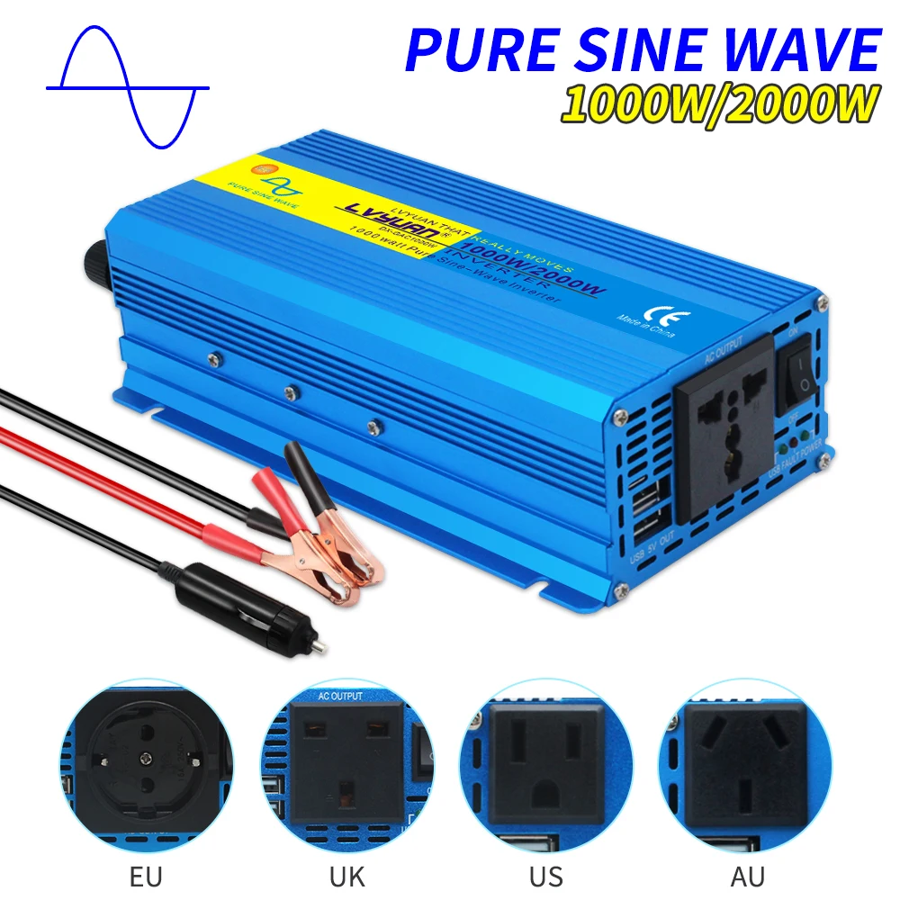 DC 12V/24V To 220V 50Hz 60Hz 2000W Peak Universal Socket Home/Car Full Portable Pure Sine Wave Power Inverter
DC 12V/24V To 220V 50Hz 60Hz 2000W Peak Universal Socket Home/Car Full Portable Pure Sine Wave Power Inverter