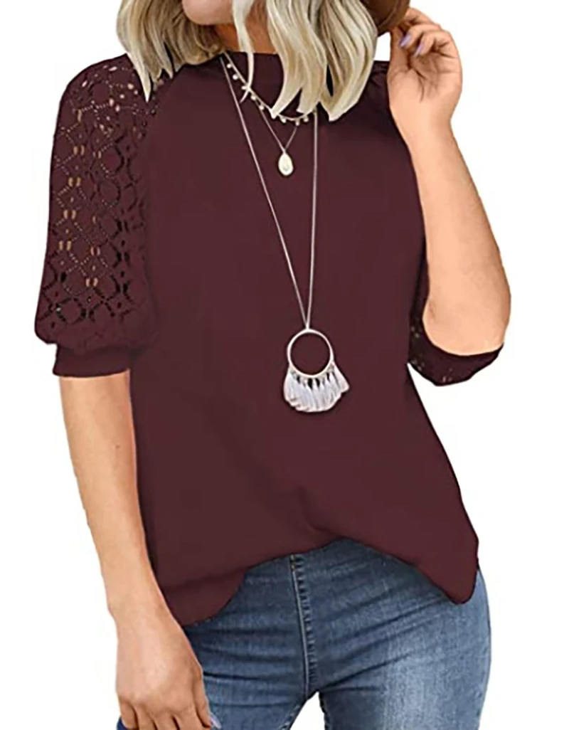 Womens Lace O Neck Short Sleeve Splicing Loose T-Shirt Summer Fashion Casual Solid Color Lantern Sleeve Top Streetwear
Womens Lace O Neck Short Sleeve Splicing Loose T-Shirt Summer Fashion Casual Solid Color Lantern Sleeve Top Streetwear